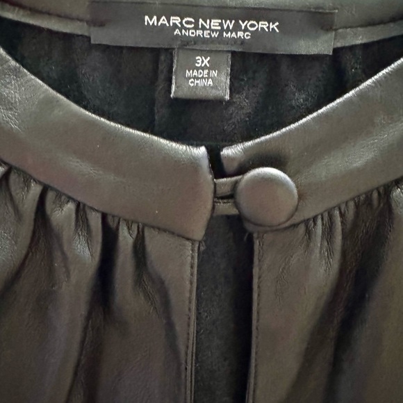 Marc New York Black Faux Leather Gathered Blouse - Picture 2 of 2